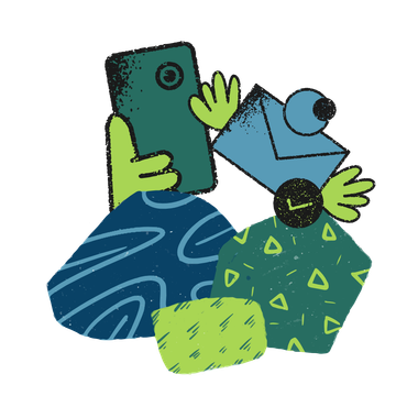 A motif of a mobile device and an envelope representing an email